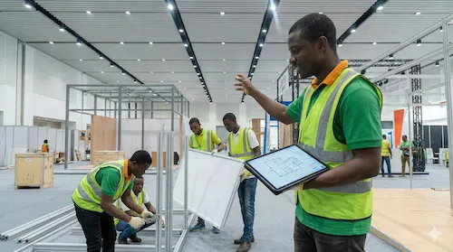 Stand modulaire installé sur un salon à Abidjan